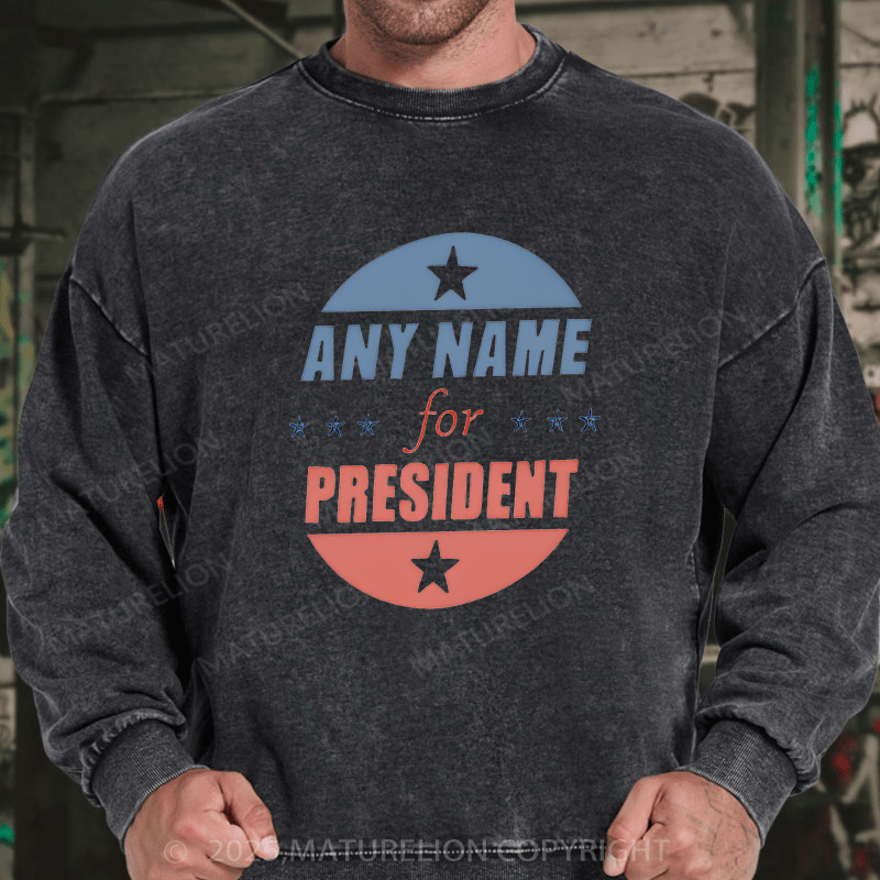 Maturelion Men's Sweatshirts Personalized Name President Sweatshirts Washed Sweatshirts