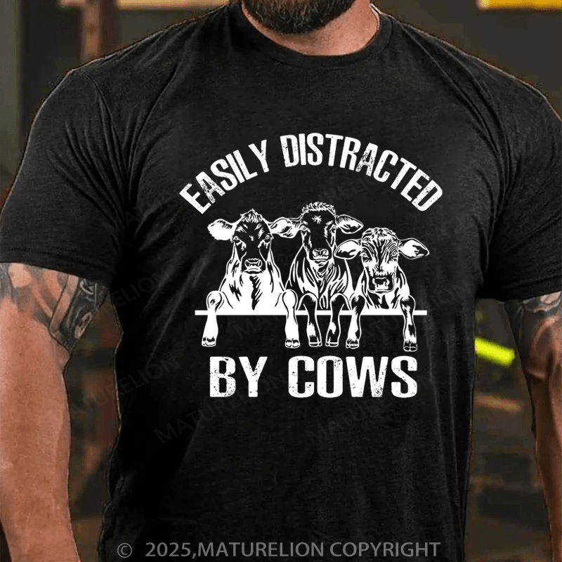 Maturelion Men's T-Shirt Easily Distracted By Cows Cotton T-Shirt