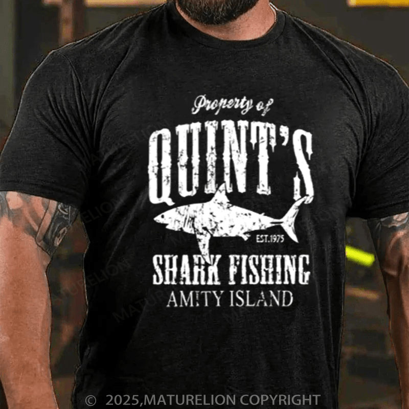 Maturelion Men's T-Shirt Quints Shark Fishing Amity Island Essential Cotton T-Shirt