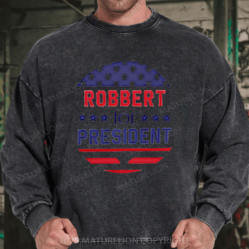 Maturelion Men's Sweatshirts USA President Sweatshirts Washed Sweatshirts