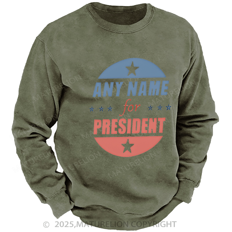 Maturelion Men's Sweatshirts Personalized Name President Sweatshirts Washed Sweatshirts