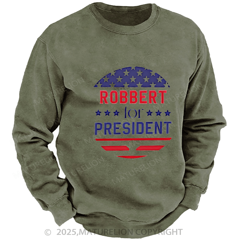 Maturelion Men's Sweatshirts USA President Sweatshirts Washed Sweatshirts