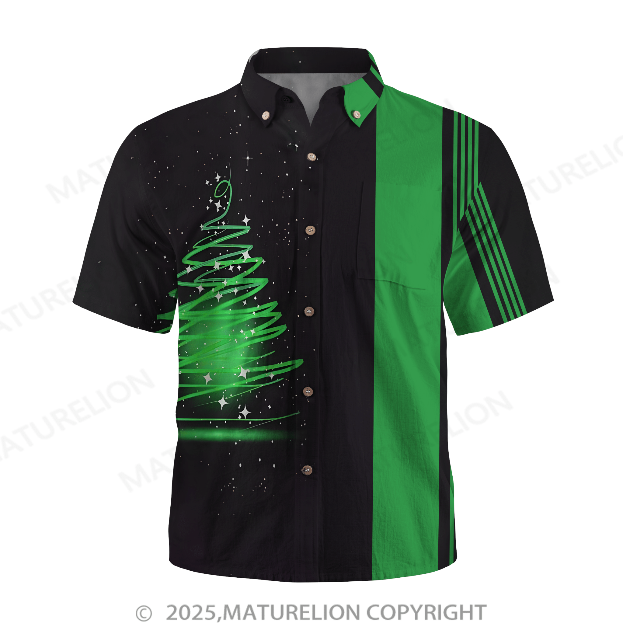 Maturelion Men's Vintage Bowling Christmas Hawaiian Button Short Sleeve Shirt