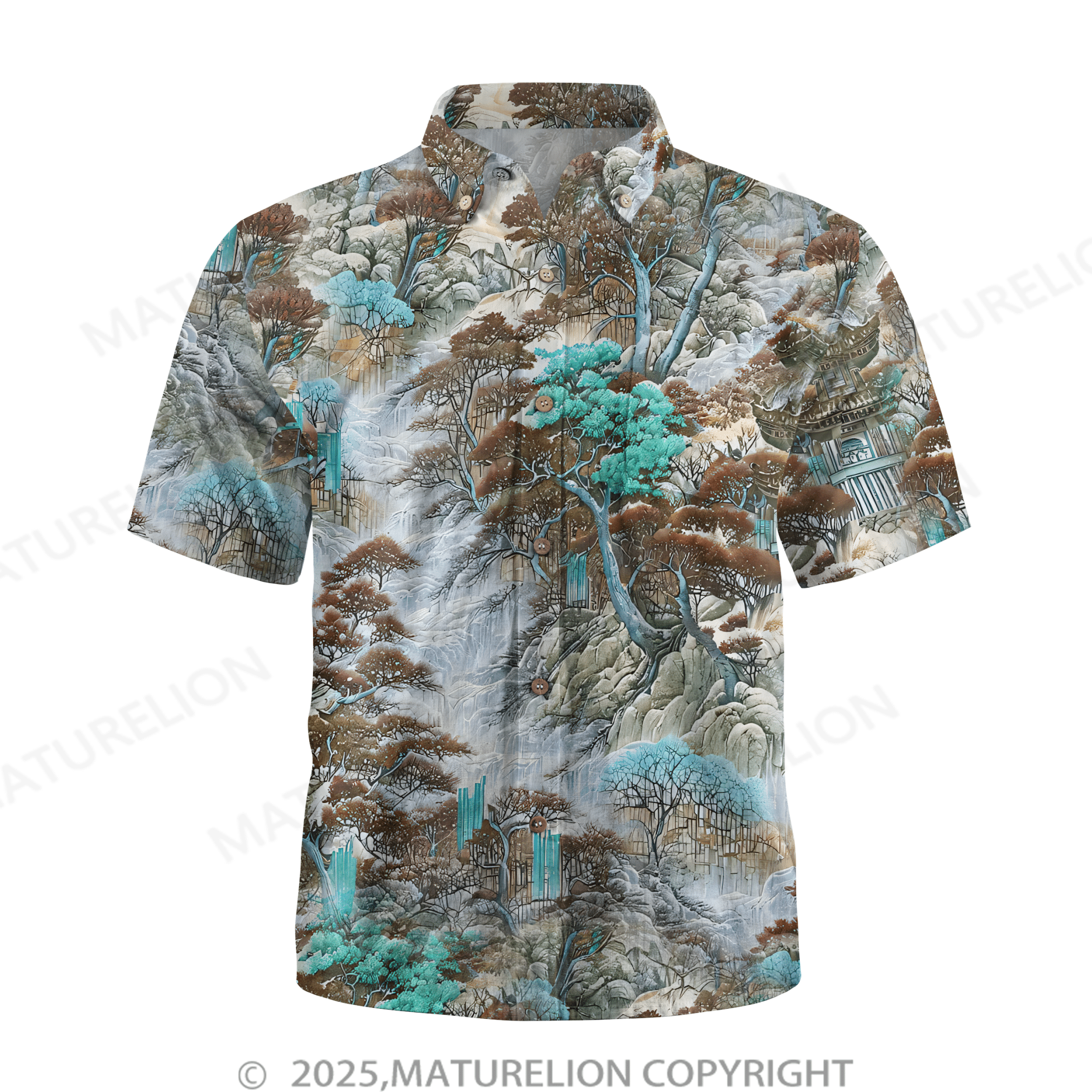 Maturelion 1950s Vintage Map Print Hawaiian Shirt