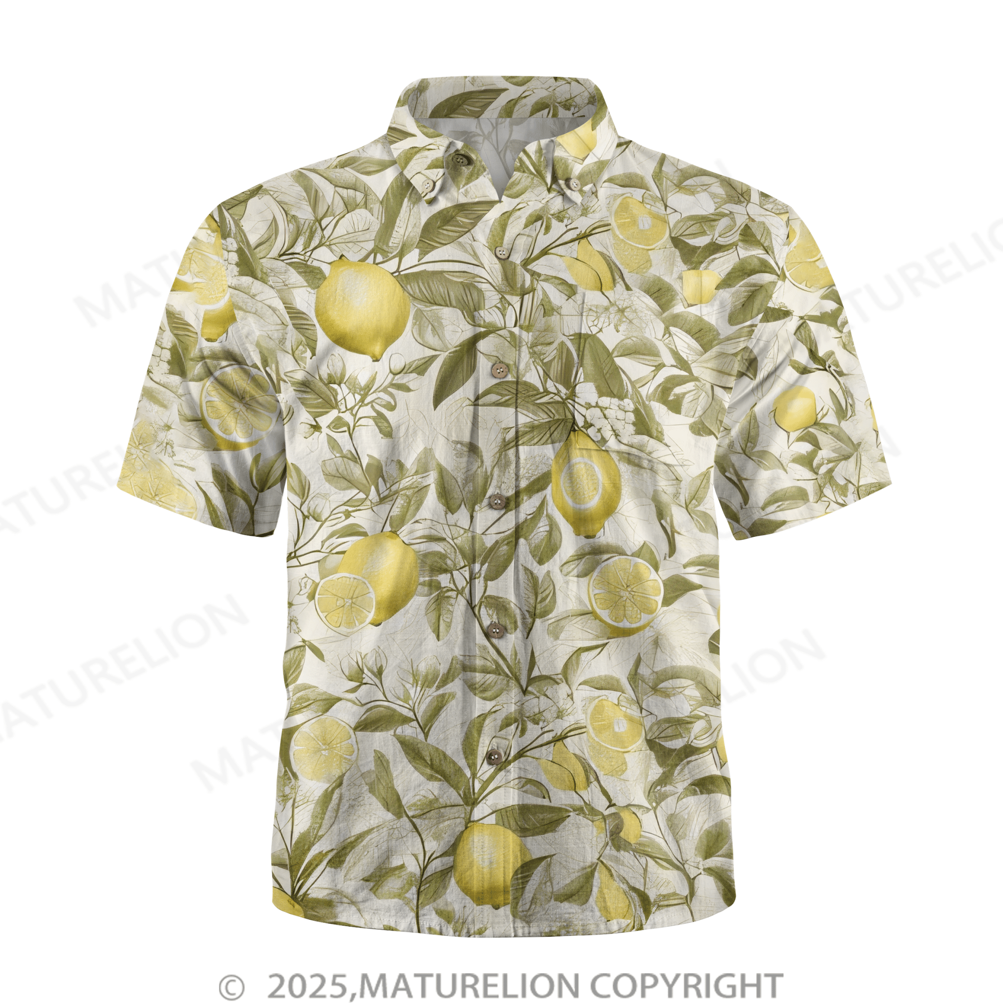 Maturelion Lemon Hawaiian Button Down Summer Beach  Print Hawaiian Shirt