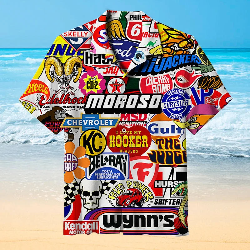 Maturelion Men's Hawaiian Shirt Racing Car Labeling Hawaiian Shirt