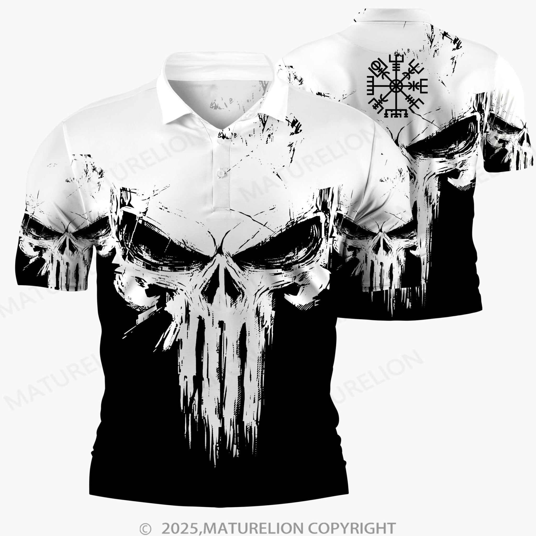 Maturelion Men's Distressed Print Polo Shirt
