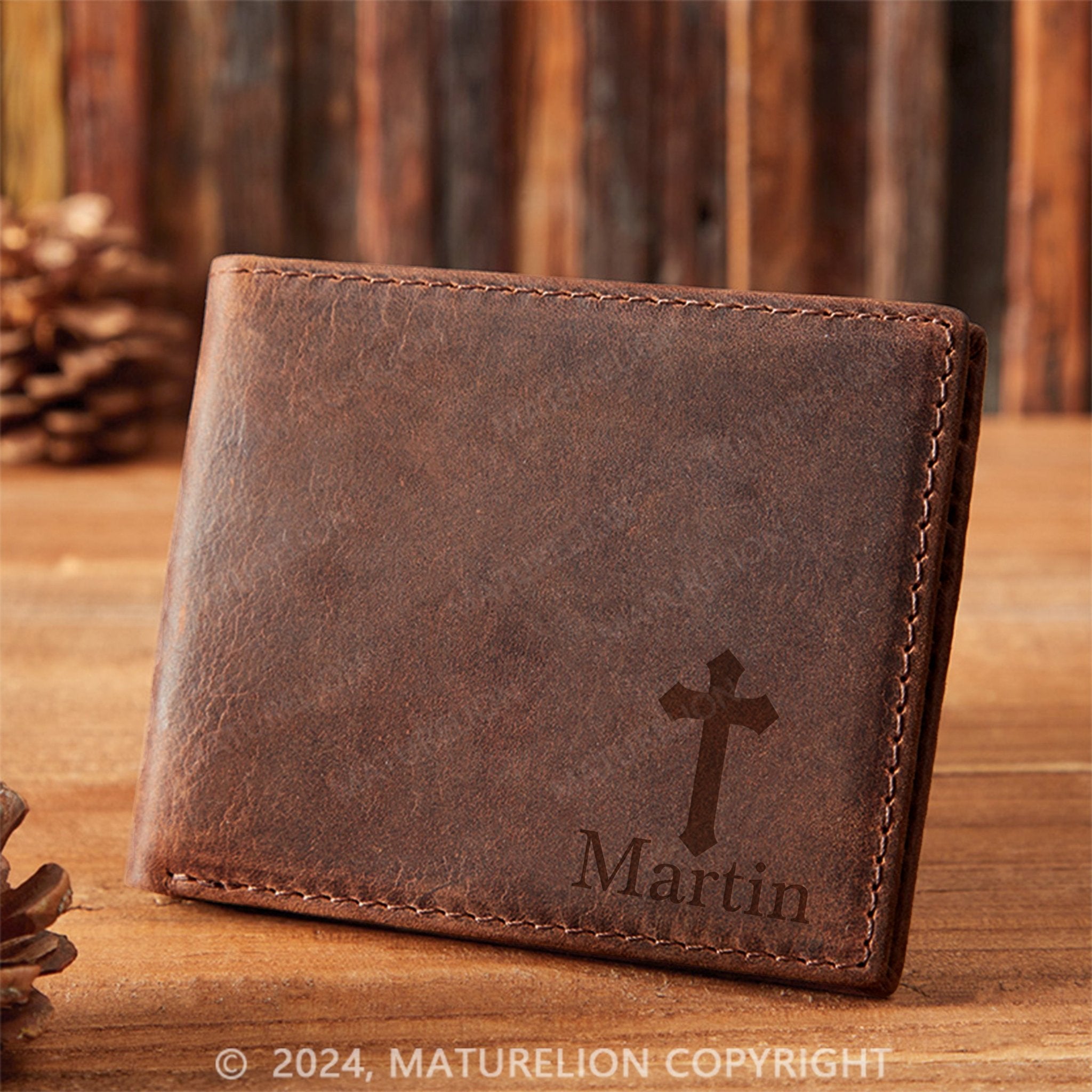 Maturelion Custom Leather Wallet Funny Print Christmas Gift for Men