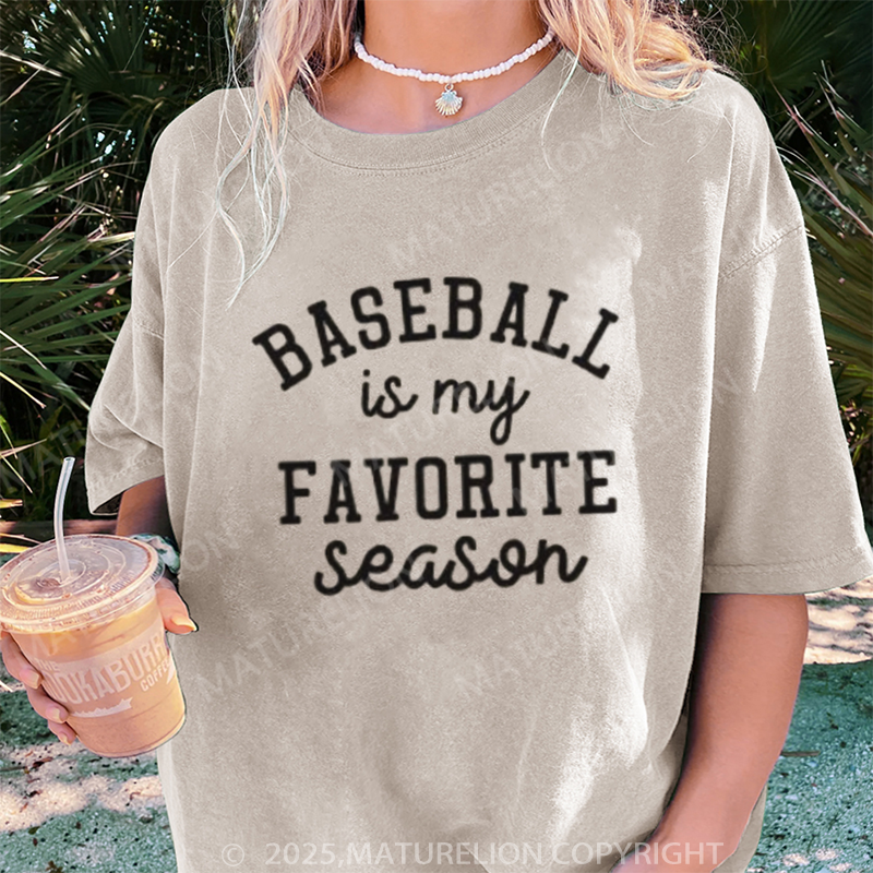 Maturelion Women's T-shirt Baseball Favorite Season DTG Washed T-shirt