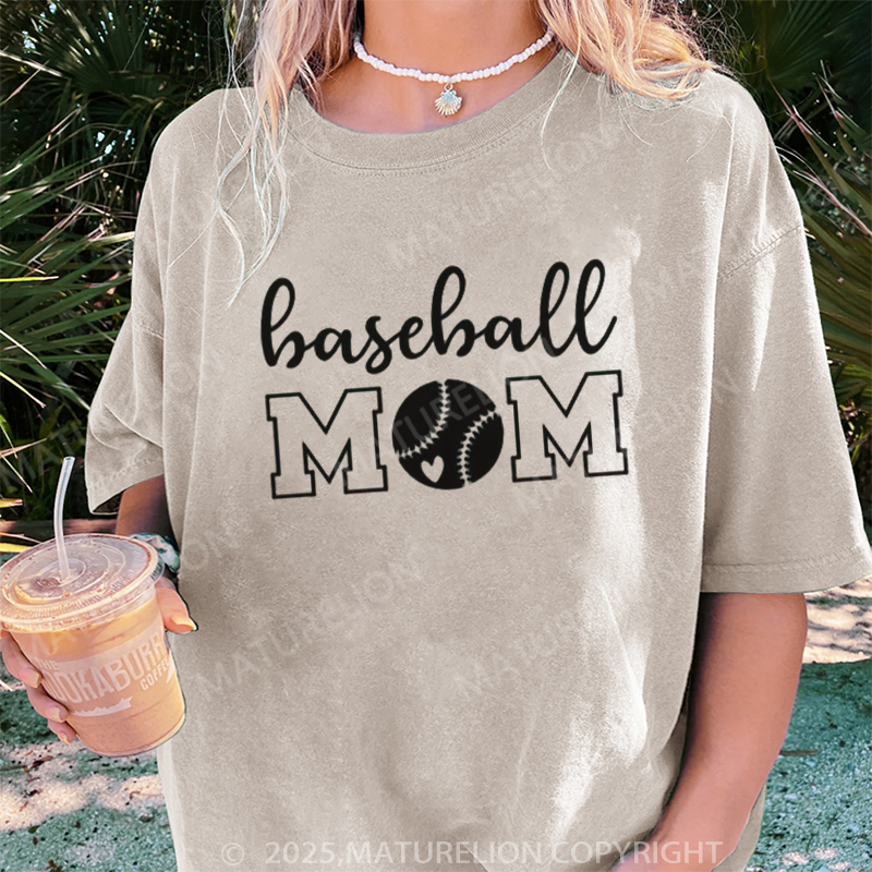 Maturelion Women's T-shirt Baseball Mom DTG Washed T-shirt