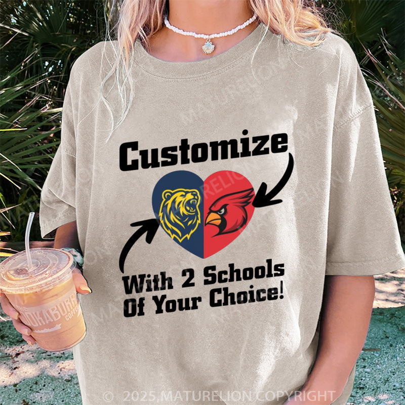 Maturelion Women's T-shirt Custom Two College Heart DTG Washed T-shirt