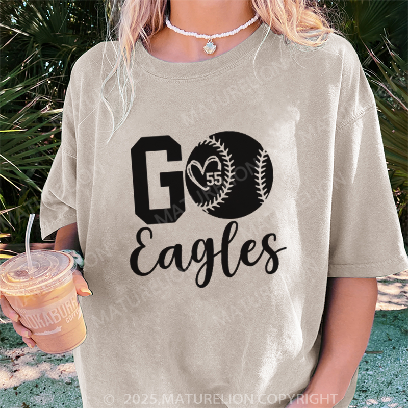Maturelion Women's T-shirt Baseball Mom Shirt for Game Day DTG Washed T-shirt