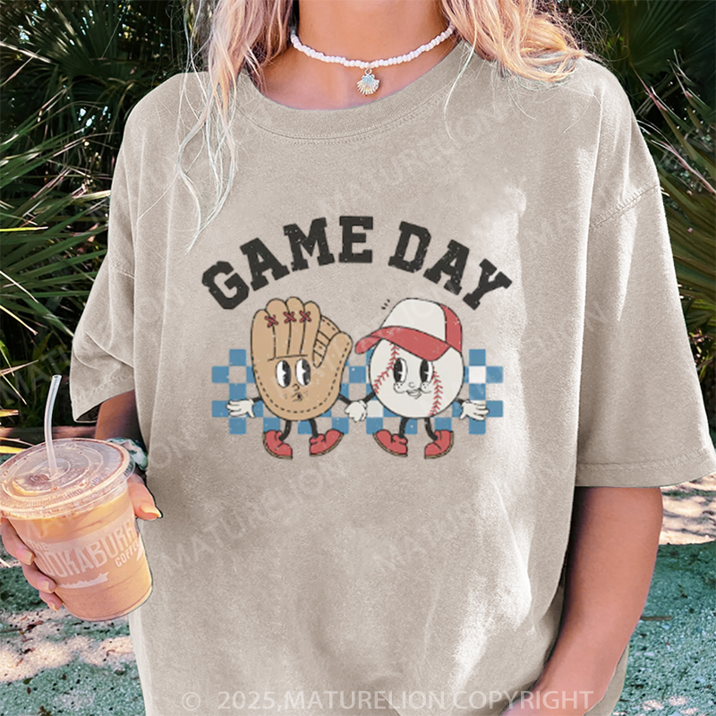 Maturelion Women's T-shirt Baseball Game Day DTG Washed T-shirt