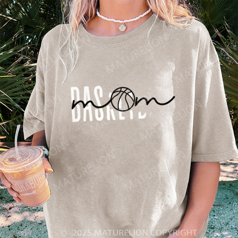 Maturelion Women's T-shirt Basketball Mom DTG Washed T-shirt