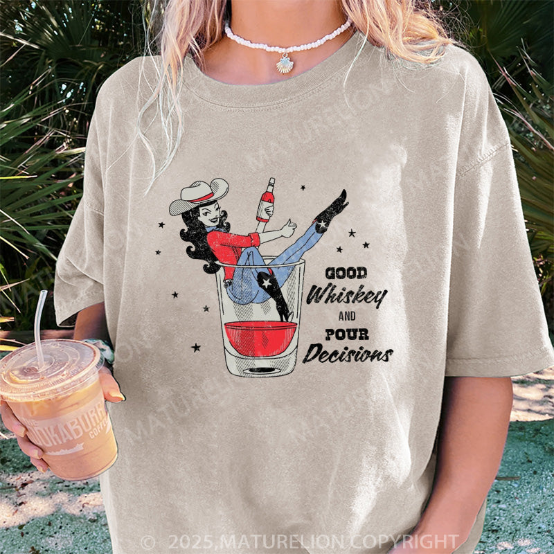 Maturelion Women's T-shirt Whiskey Cowgirl Boyfriend DTG Washed T-shirt