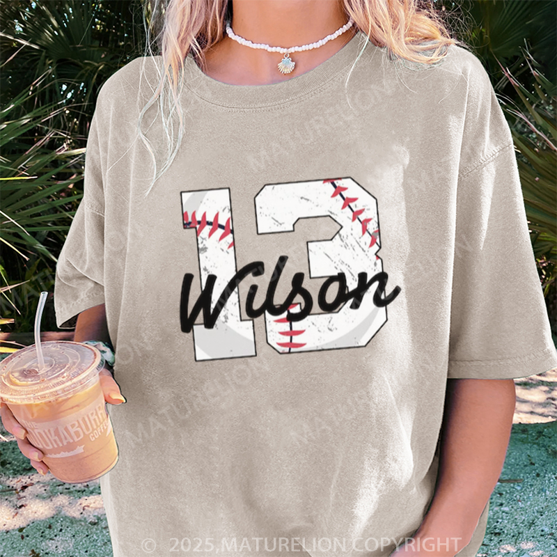 Maturelion Women's T-shirt Custom Baseball Player Gifts DTG Washed T-shirt