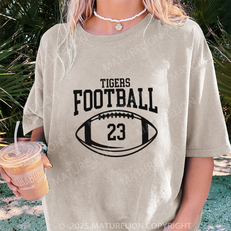Maturelion Women's T-shirt Personalized Football Mom DTG Washed T-shirt