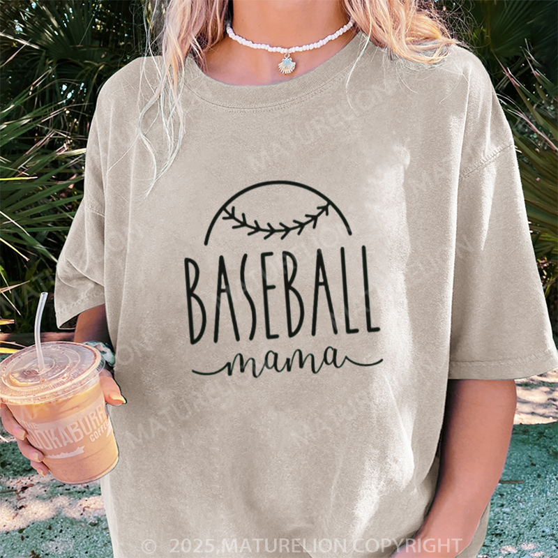 Maturelion Women's T-shirt Baseball Mama DTG Washed T-shirt