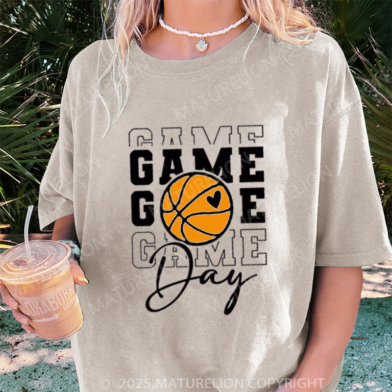Maturelion Women's T-shirt Game Day Basketball DTG Washed T-shirt