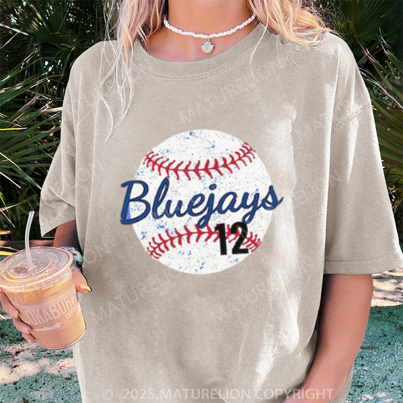 Maturelion Women's T-shirt Baseball Mom DTG Washed T-shirt