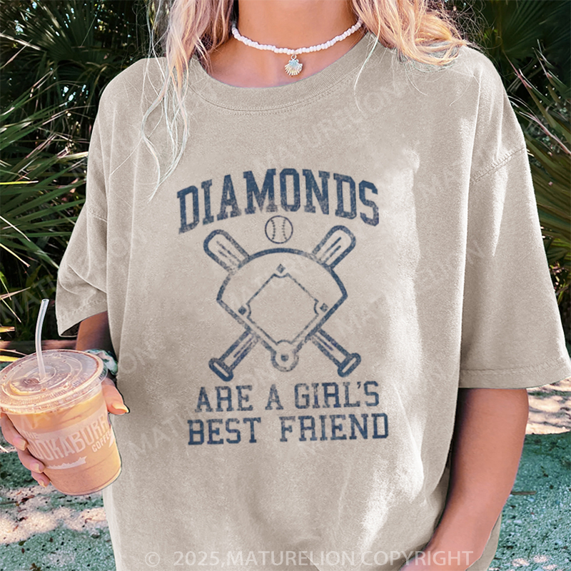 Maturelion Women's T-shirt Diamonds Are A Girls Best Friend DTG Washed T-shirt