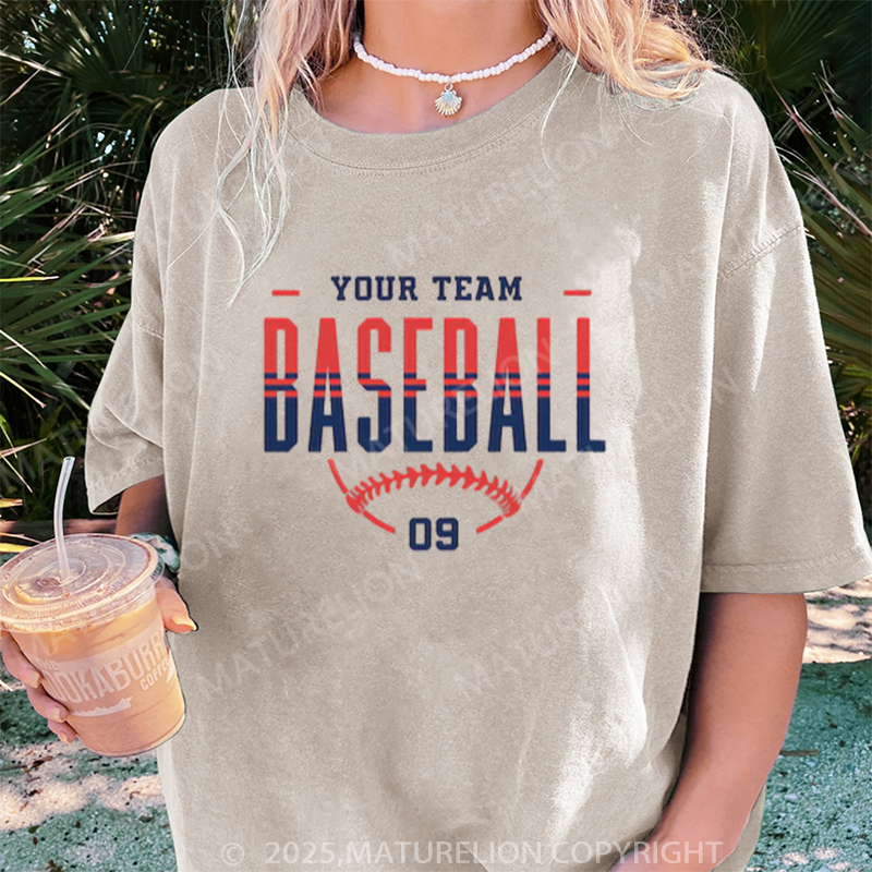 Maturelion Women's T-shirt Personalized Baseball DTG Washed T-shirt