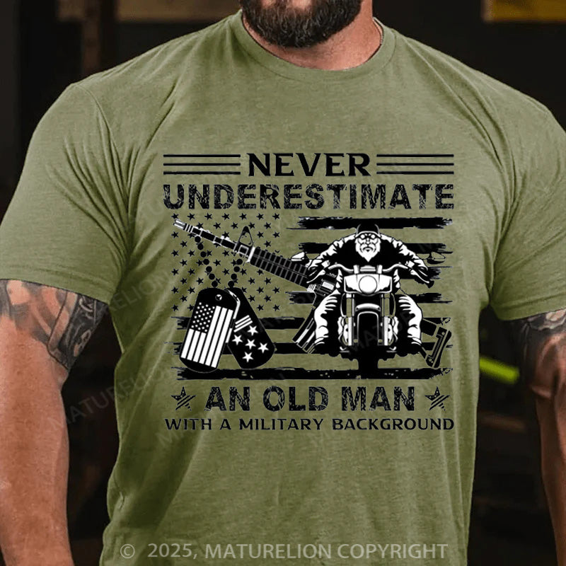 Maturelion Men's T-shirt Never Underestimate an Old Man with a Military Cotton T-shirt