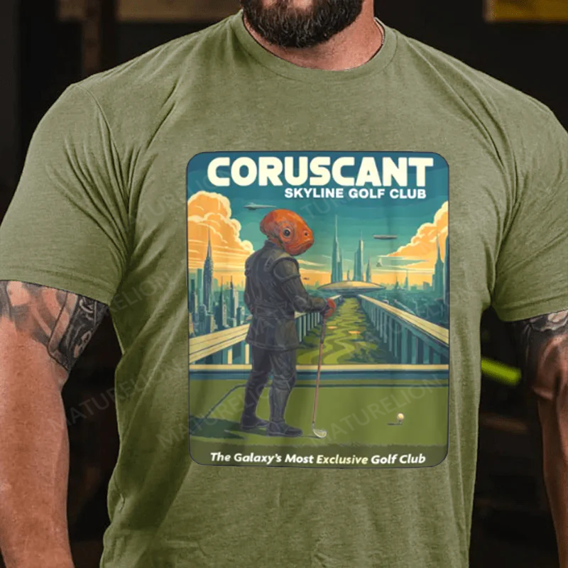 Maturelion Men's T-Shirt Coruscant Skyline Golf Club Cotton T-Shirt
