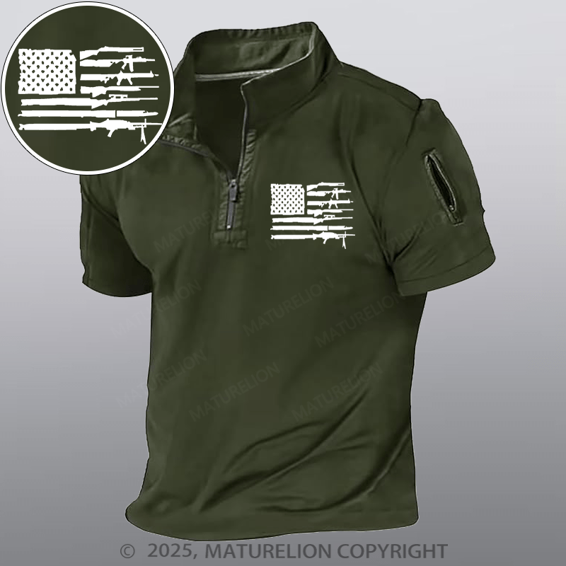 Maturelion Men's Henley Shirt American Gun Flag Henley Shirt