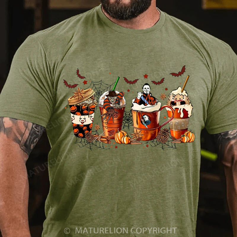 Maturelion Men's T-shirt Skeleton Coffee Cups Cotton T-shirt