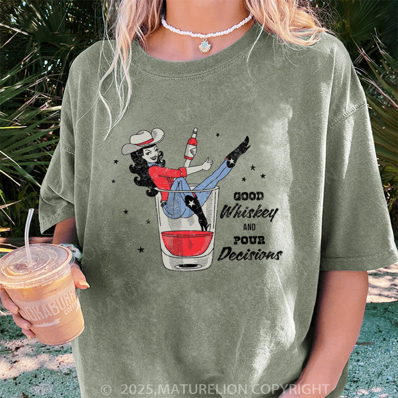 Maturelion Women's T-shirt Whiskey Cowgirl Boyfriend DTG Washed T-shirt