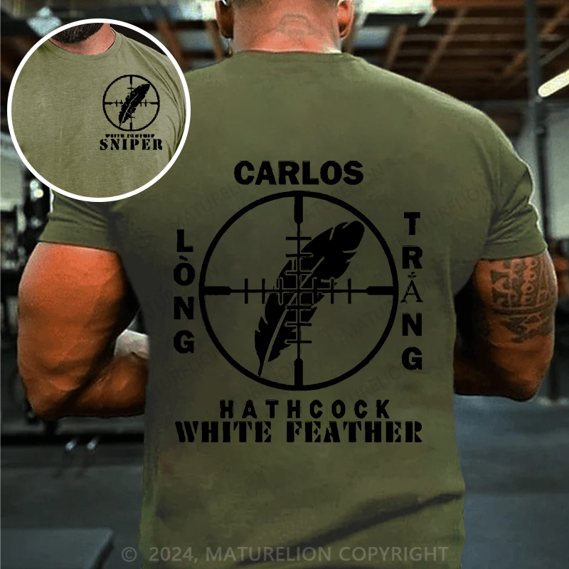 Maturelion Men's T-Shirt Sniper Carlos Hathcock White Feather Cotton T-Shirt