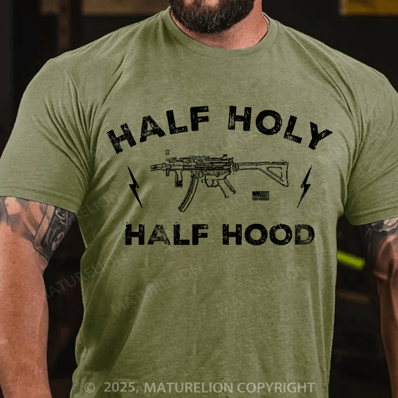 Maturelion Men's T-Shirt Half Holy. Half Hood Cotton T-Shirt