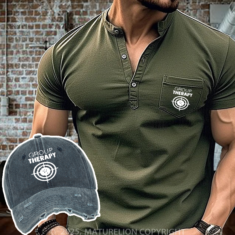 Maturelion Group Therapy Target Practice Shooting Henley Shirt and Hat Set