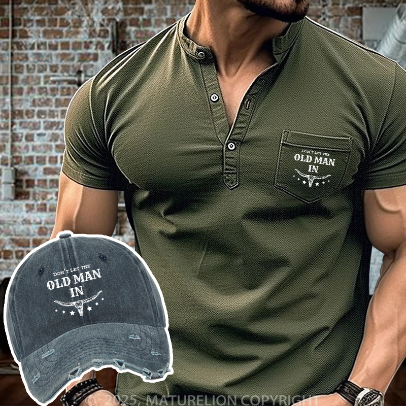 Maturelion R.I.P. Don't Let The Old Man In Henley Shirt and Hat Set