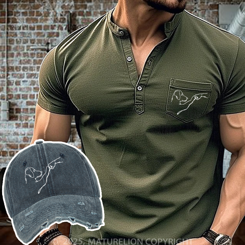 Maturelion Dog Fist Bump Henley Shirt and Hat Set