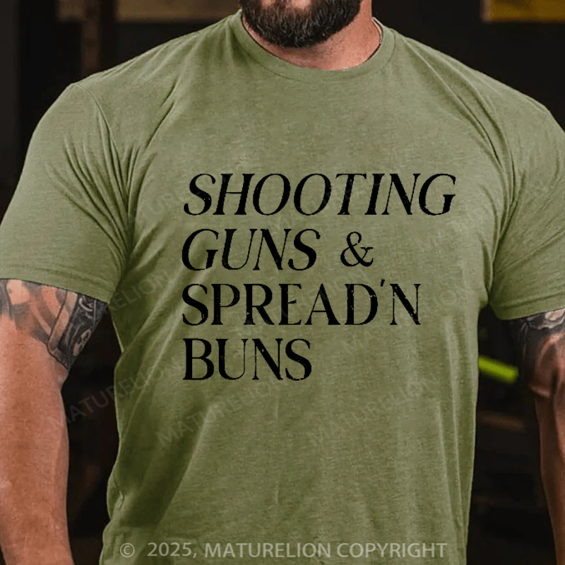Maturelion Men's T-Shirt Shooting Guns & Spread'n Buns Cotton T-Shirt