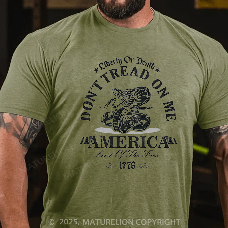 Maturelion Men's T-shirt Liberty or death Dont tread on me America land of the free 1776 Essential Cotton T-shirt