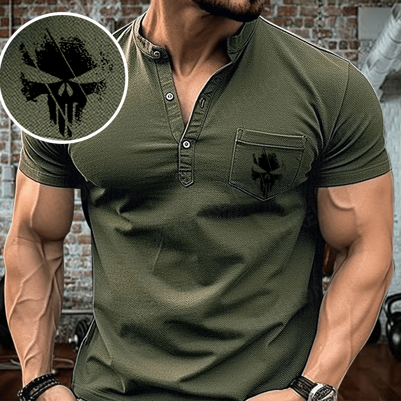Maturelion Men's Henley Shirt Skull Print Henley Shirt