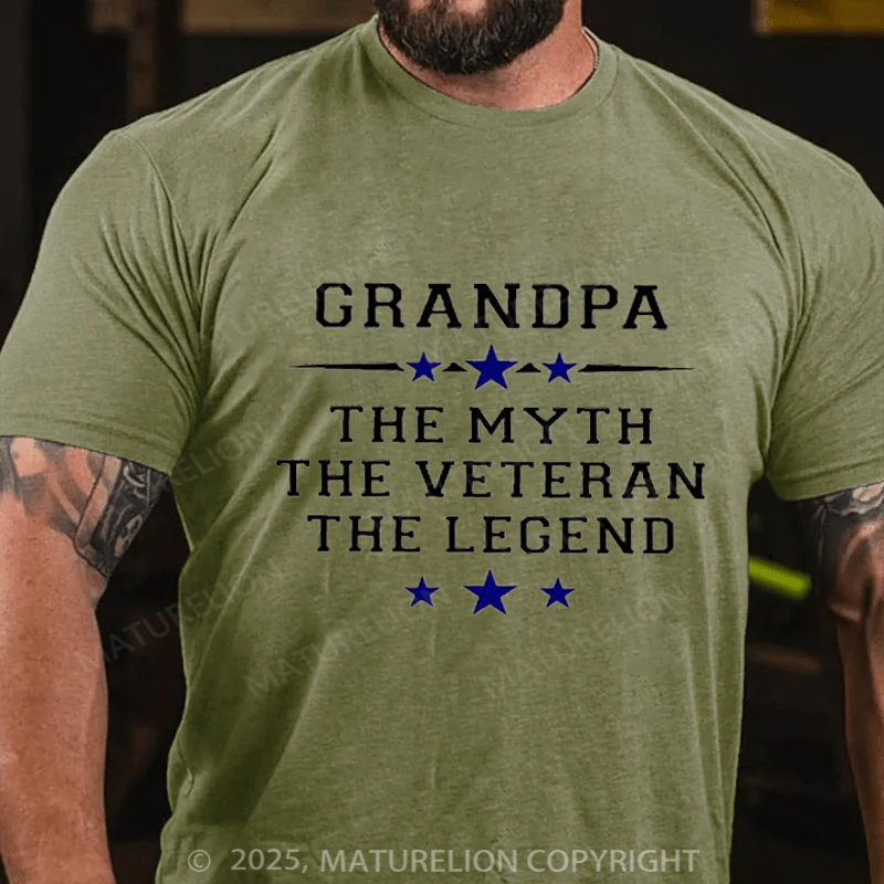 Maturelion Men's T-shirt Grandpa the Myth the Veteran the Legend Cotton T-shirt