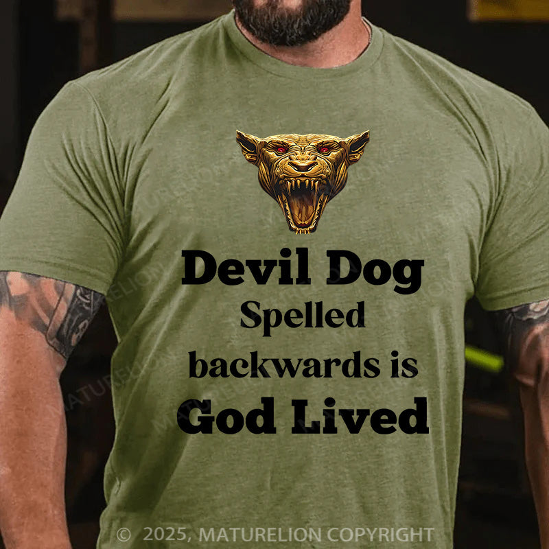 Maturelion Men's T-shirt Devil Dog Spelled backwards is God lived Cotton T-shirt