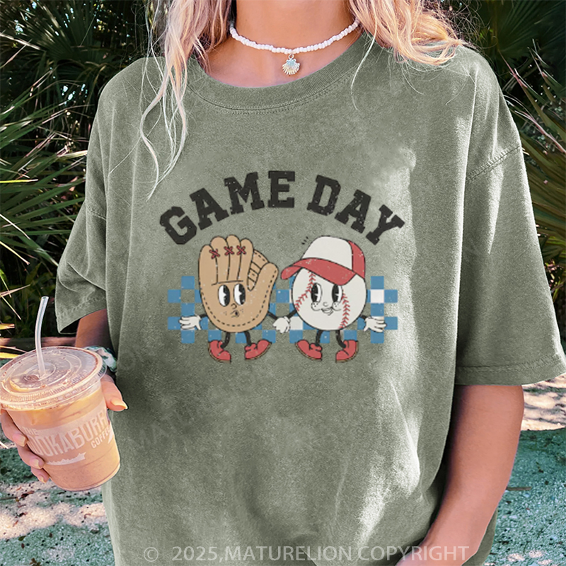 Maturelion Women's T-shirt Baseball Game Day DTG Washed T-shirt
