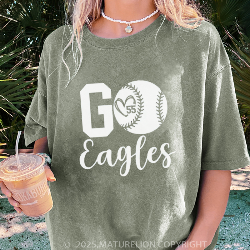 Maturelion Women's T-shirt Baseball Mom Shirt for Game Day DTG Washed T-shirt