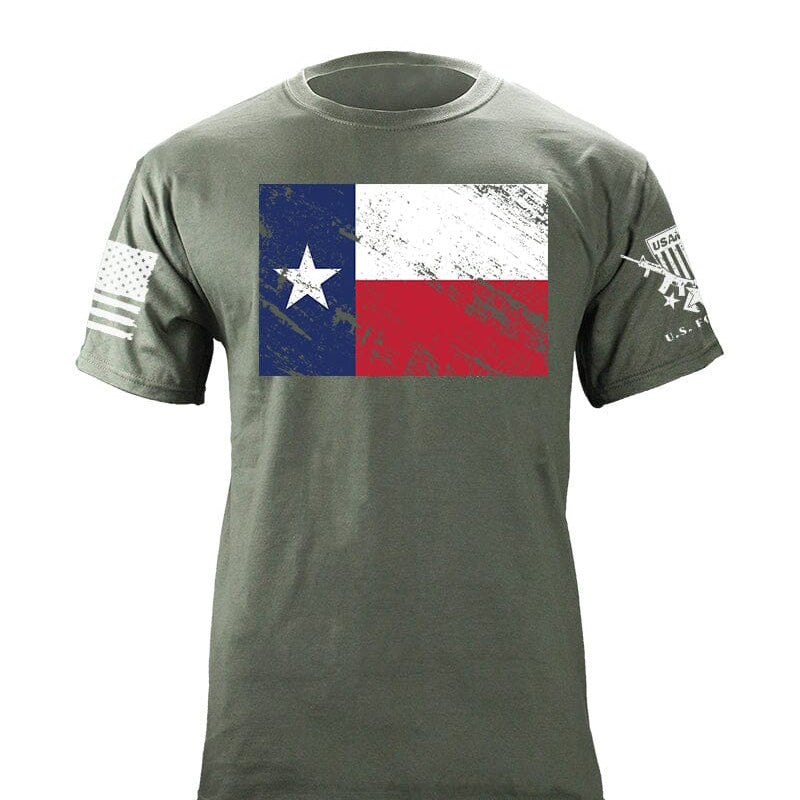Maturelion Men's T-shirt Distressed Texas Flag Cotton T-shirt