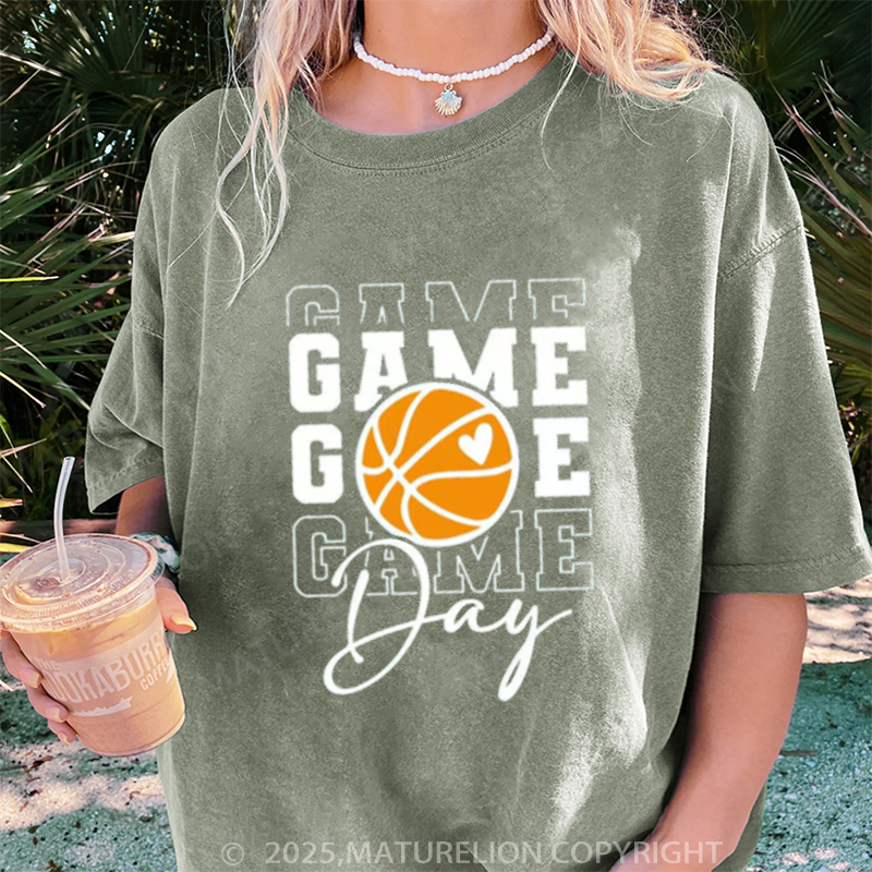 Maturelion Women's T-shirt Game Day Basketball DTG Washed T-shirt