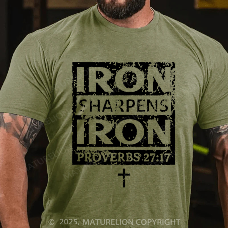 Maturelion Men's T-shirt Iron Sharpens Iron Proverbs Bible Cotton T-shirt