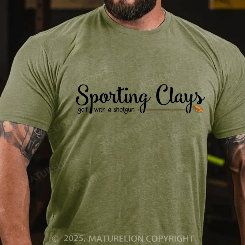 Maturelion Men's T-shirt Sporting Clays Golf With Gun Clay Shooting Sport Funny Creative Cotton T-shirt