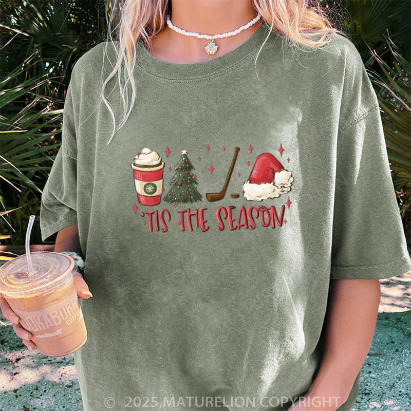 Maturelion Women's T-shirt Tis The Season Hockey DTG Washed T-shirt