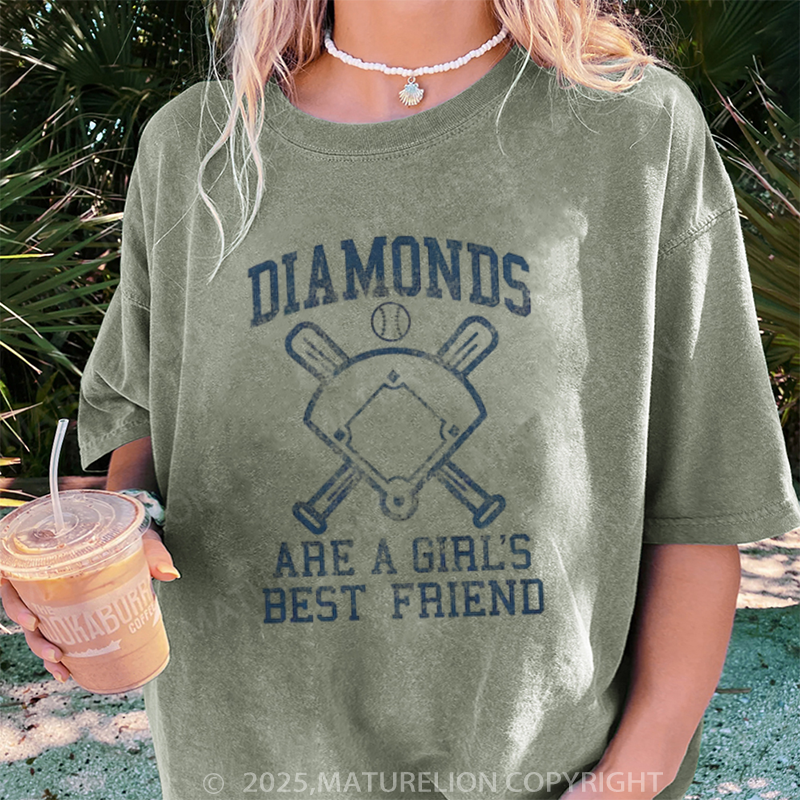 Maturelion Women's T-shirt Diamonds Are A Girls Best Friend DTG Washed T-shirt