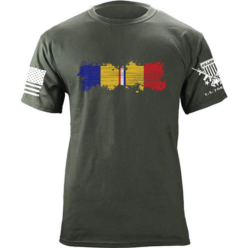 Maturelion Men's T-shirt Combat Action Ribbon Distressed Cotton T-shirt